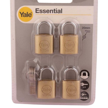Show details for Yale YE1/20/111/4, Essential Series Indoor Solid Brass Padlock 20mm, YE1201114 Picture of Yale YE1/20/111/4, Essential Series Indoor Solid Brass Padlock 20mm, YE1201114