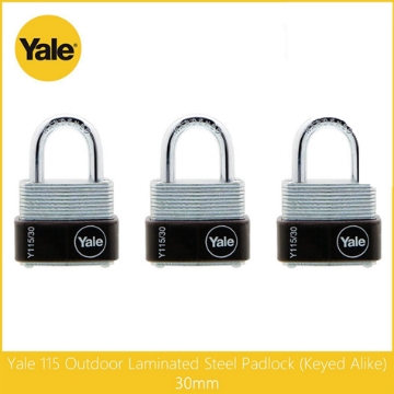 Show details for Yale Y115/30/117/3,  Outdoor Laminated Steel Padlock, Keyed Alike 30mm, Y115301173 Picture of Yale Y115/30/117/3,  Outdoor Laminated Steel Padlock, Keyed Alike 30mm, Y115301173