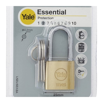 Show details for Yale YE1/25/125/1, Long Shackle Brass Padlock, YE1251251 Picture of Yale YE1/25/125/1, Long Shackle Brass Padlock, YE1251251