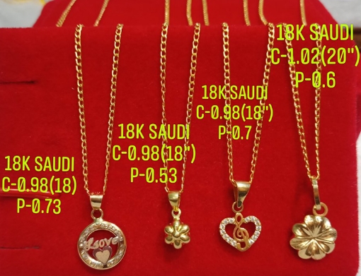 Picture of 18K Saudi Gold Necklace with Pendant, Chain 0.98g, Pendant 0.53g, Size 18", 2805N4