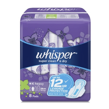 Show details for Whisper Super Clean & Dry, Heavy Flow & Overnights 8 Pads With Wings,  WHI117 Picture of Whisper Super Clean & Dry, Heavy Flow & Overnights 8 Pads With Wings,  WHI117