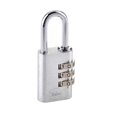 Show details for Yale Padlock 3-Dial Aluminum 20mm 23mm Shackle Silver, YLHYE3C/20/121/1/S Picture of Yale Padlock 3-Dial Aluminum 20mm 23mm Shackle Silver, YLHYE3C/20/121/1/S
