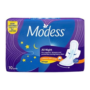 Show details for Modess Allnight With Wings 10's, MOD15 Picture of Modess Allnight With Wings 10's, MOD15